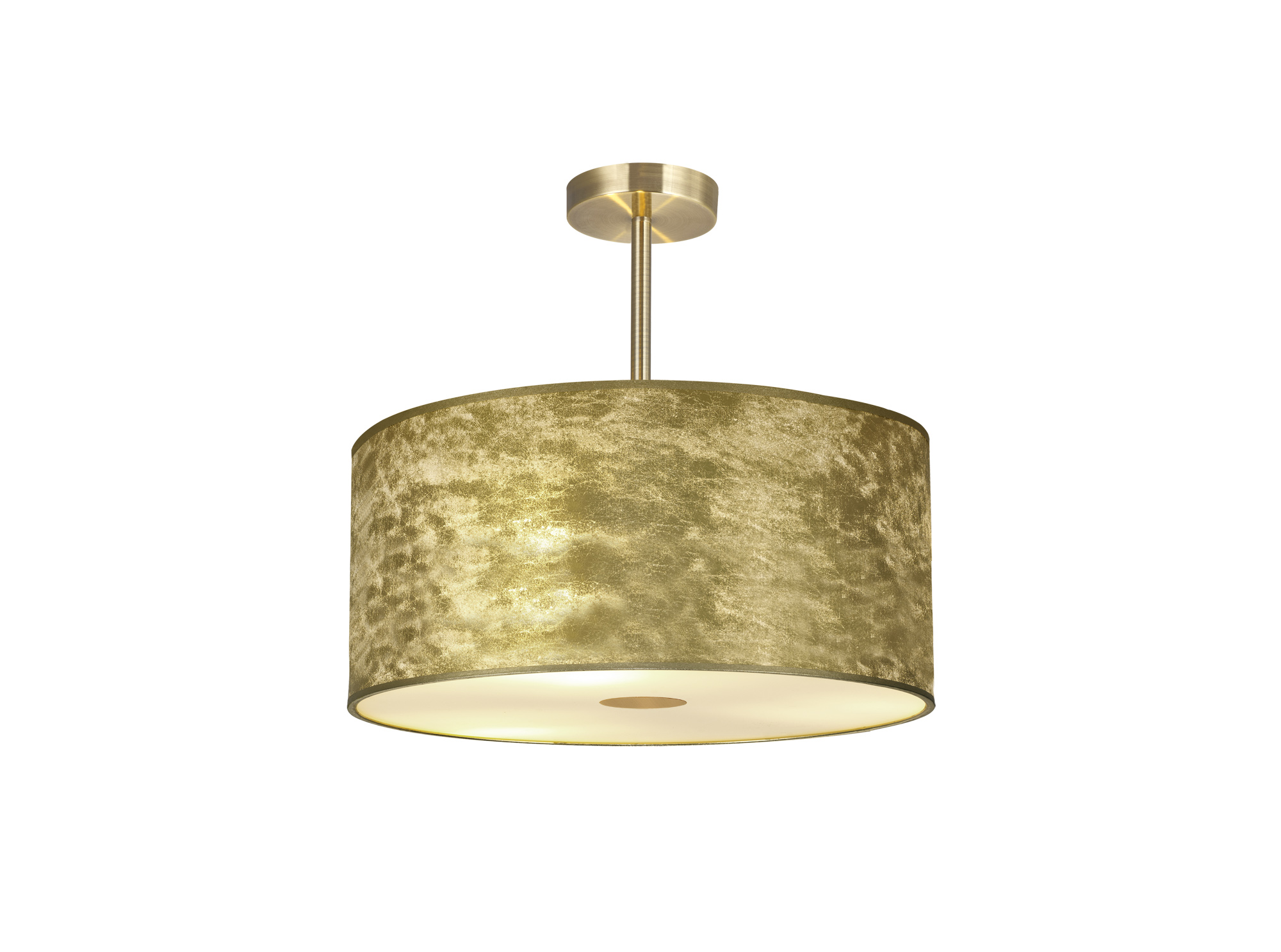 Baymont 50cm Semi Flush 3 Light Antique Brass, Gold Leaf, Frosted Diffuser